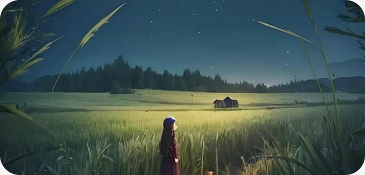A quiet meadow under the evening sky